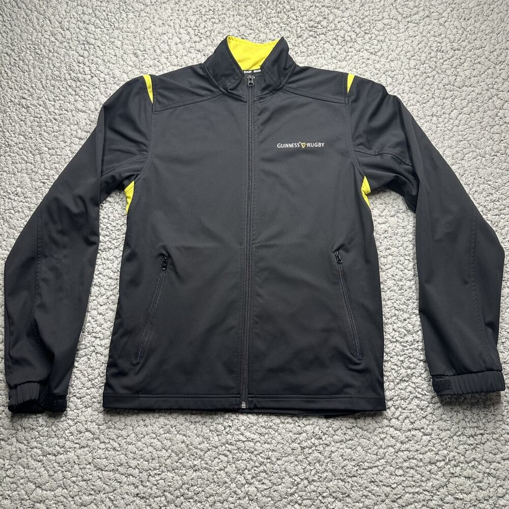Guiness Rugby Jacket Mens Small Black Full Zip Pockets Ireland Breathable